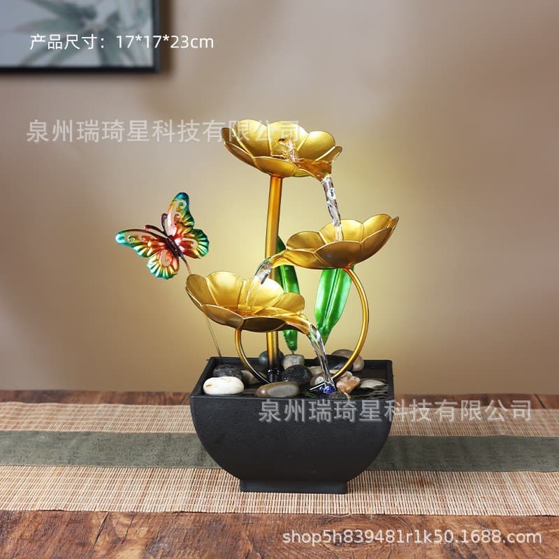 Factory Direct High-end Cyclic Water Small Iron Art Decoration Dragonfly Butterfly Shape Courtyard Bonsai Water Flow Ornament
