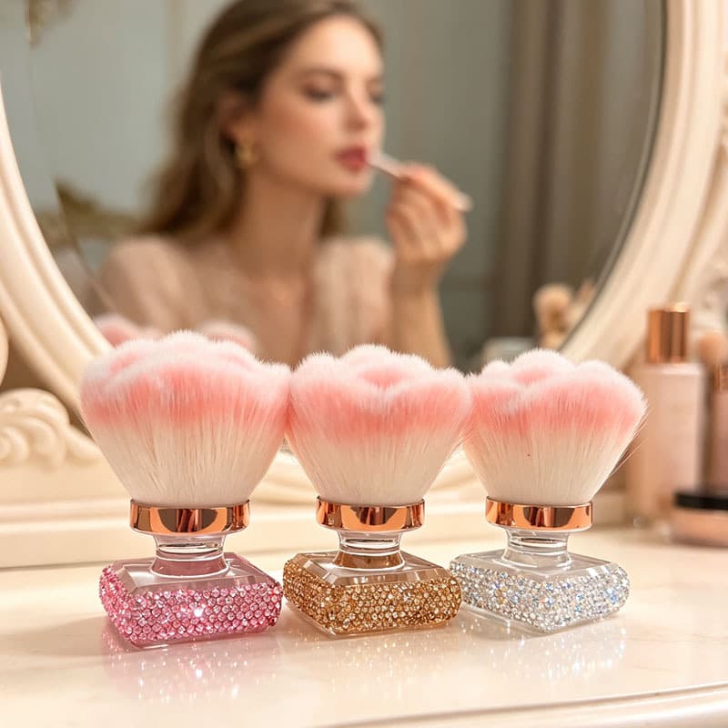 Cross-Border Diamond-Encrusted Square Makeup Brush, Single Nail Art Dust Brush, Powder Brush, Foundation Brush, Makeup Brush, Beauty Tool, Mushroom Head