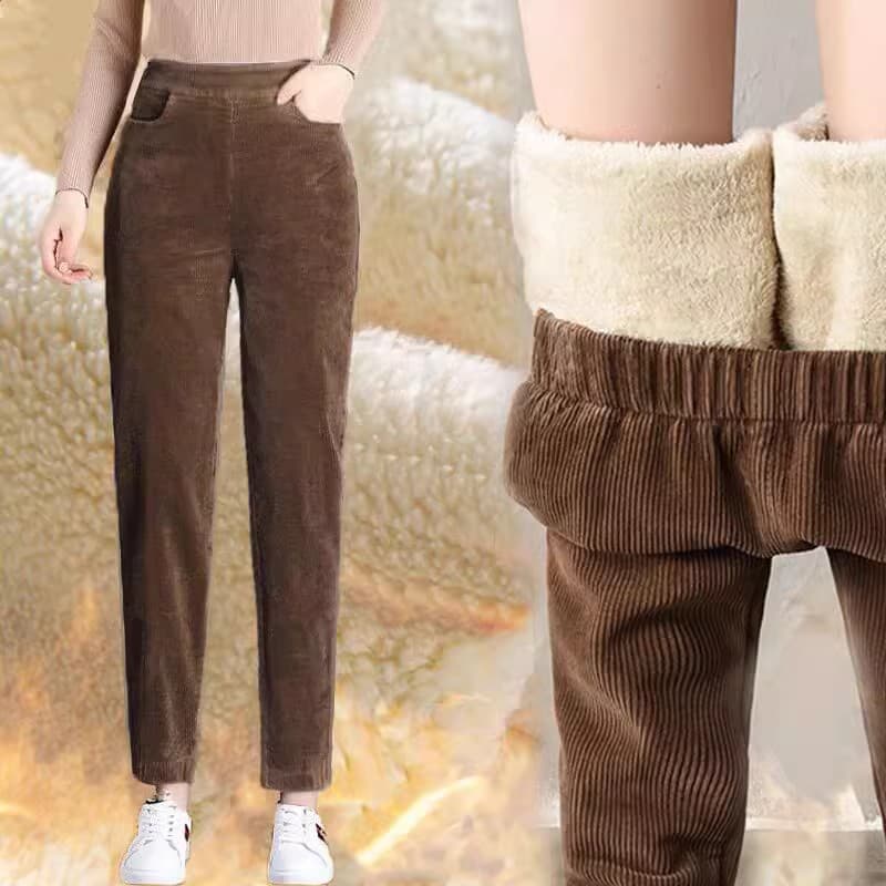 Thickened Corduroy Harlan Pants Women's Autumn Winter Ladies Fleece Lined Trousers New Style Nine Points Casual Women's Pants