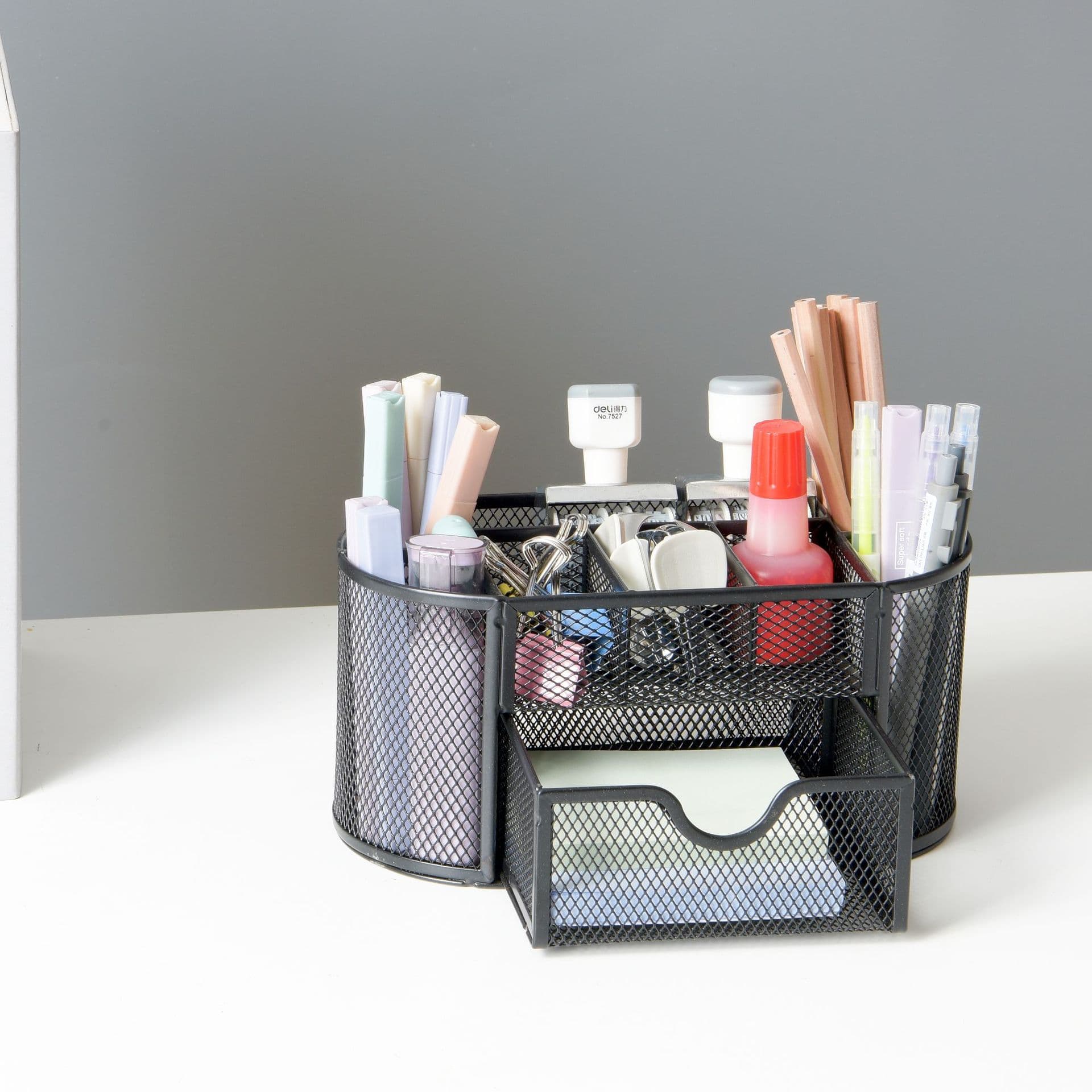 9-Compartment Desktop Pen Holder Set, Metal Mesh Stationery Office Supplies, Multifunctional File Rack, Metal Storage