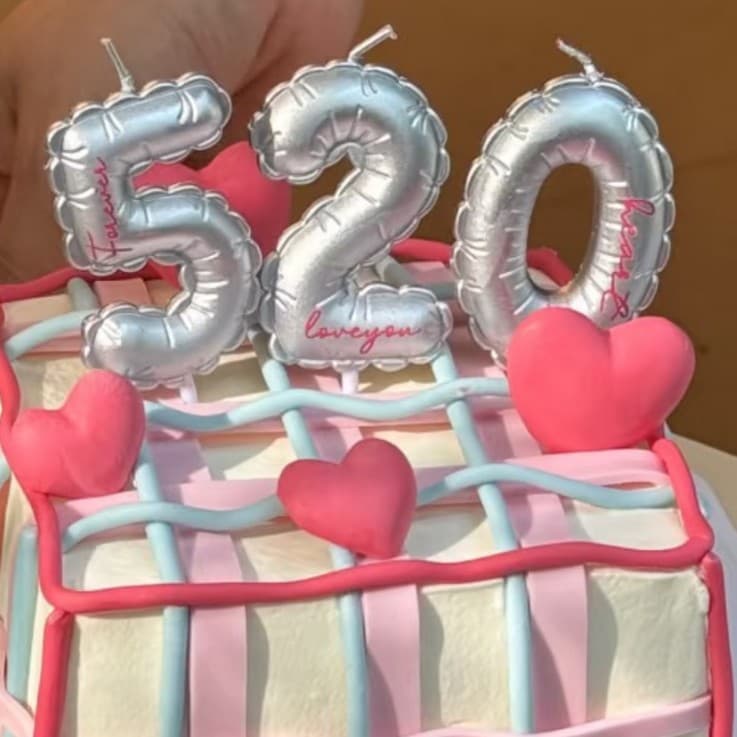 520 Valentine's Day Balloon Silver Number Candle Cake Decoration Confession Couple Anniversary Holiday Baking Plugin