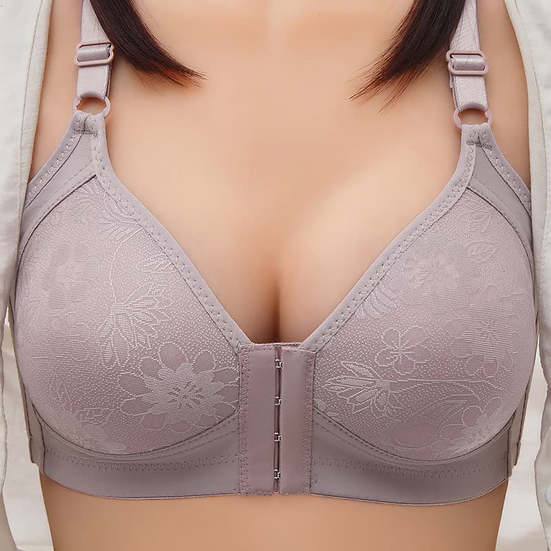Cross-border Trade Front Closure Bra for Women Plus Size Thin No Underwire Push Up Comfortable Middle-aged and Elderly Mother Traditional Bra