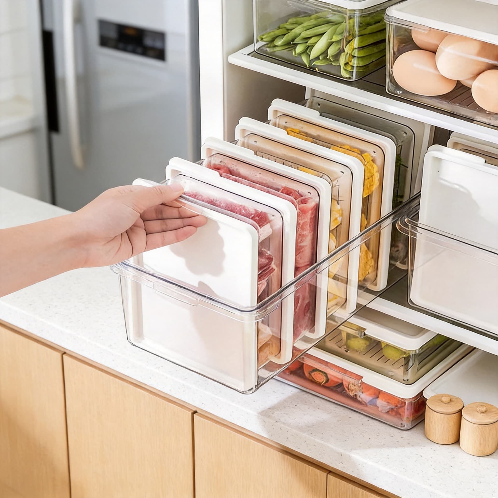 Food grade refrigerator storage box freezer box freezer area storage box with lid transparent sealed crisper box cross-border