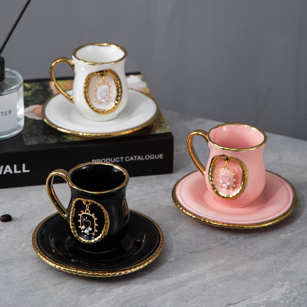 Ceramic Coffee Cup Set Afternoon Tea Cup Creative Ceramic Espresso Cup Saucer Pearl Pendant Coffee Cup Saucer