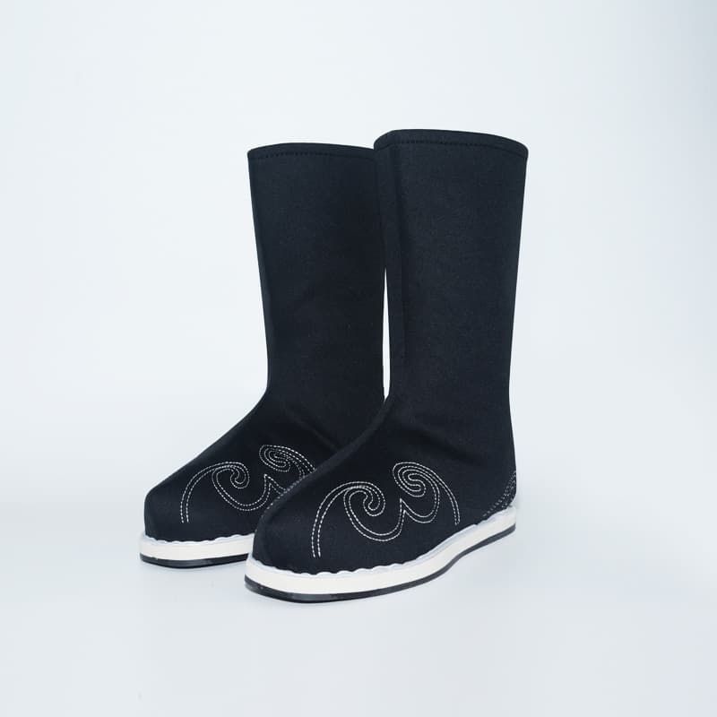 Hanfu Boots Unisex, Chinese Ancient Ming Dynasty Style Retro Mid-Calf Embroidered Official Boots, Flat Sole Children's Hanfu Shoes