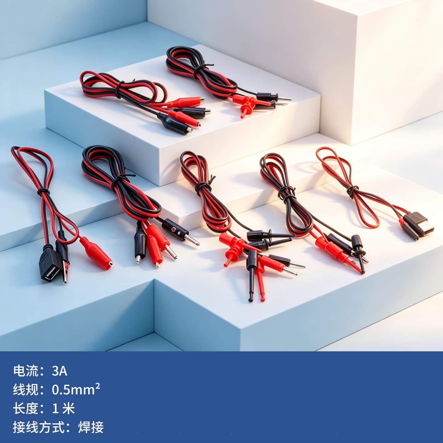 U-shaped terminal USB to double-ended alligator clip power test line probe hook pin to 4MM banana plug jumper