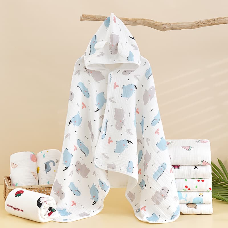 Children's hooded pure cotton gauze cape bath towel, infant cartoon cape baby cloak wearable bath towel, export