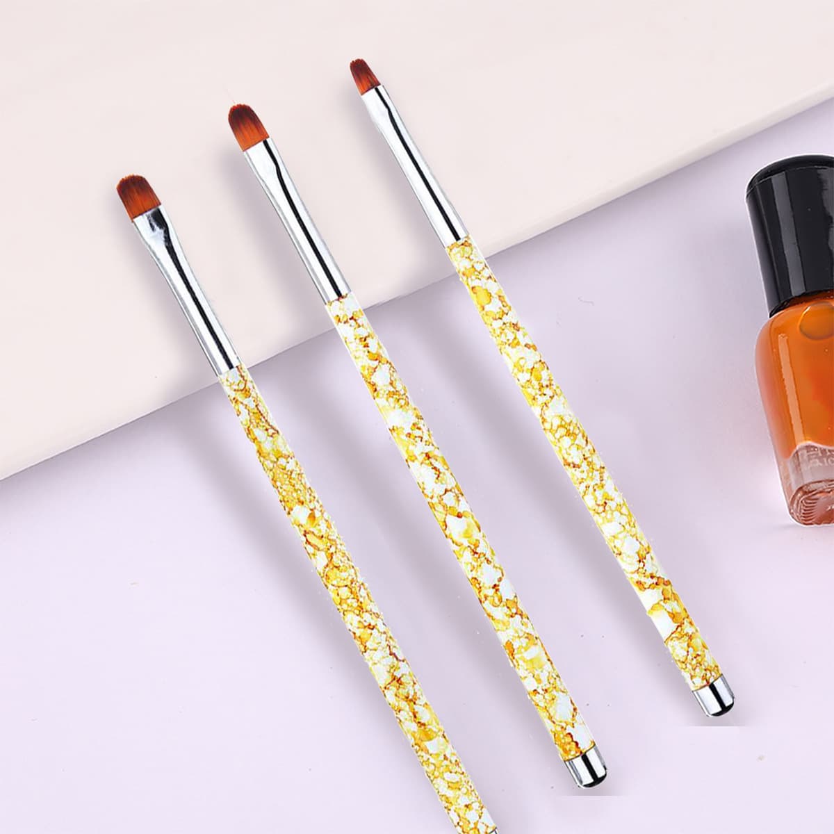 Three-piece Set Marble Texture Nail Art Round Head Pens Color Painting Brushes UV Gel Semi-circular Brush Set Nail Care