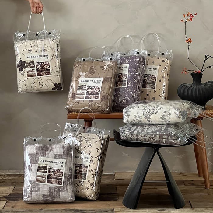 Monsoon Linen Printed 4-Piece Set for Autumn/Winter Class A High GSM Cotton-Linen Blend Raw Linen Single/Double Quilt Cover Reactive Dyeing