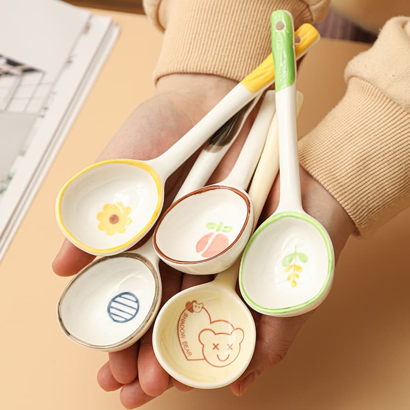 Cute Ceramic Spoon Long Handle Children's Dessert Cartoon Soup Spoon