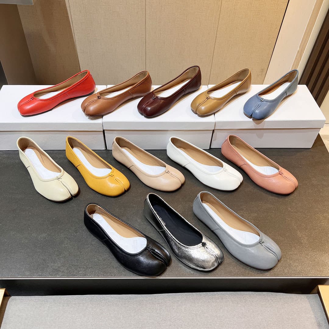 Women's Summer Genuine Leather Flat Ballet Slippers High Version Mm Pig Hoof Tabi Shoes Shallow Single Shoe Style