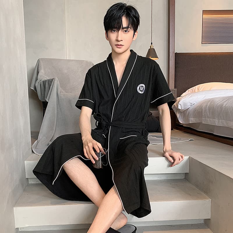 Pure Cotton Nightgown Men's Spring and Autumn 2024 New Arrival Pajamas Autumn and Winter Thin Pure Cotton Bathrobe Home Clothes