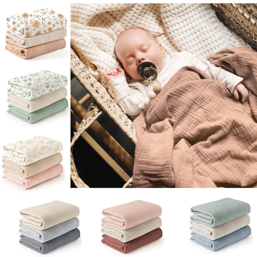 Cross-border Baby Cotton Muslin Swaddle Wrap 3-Piece Set, Newborn 6-Layer Gauze Swaddle Blanket for Boys and Girls