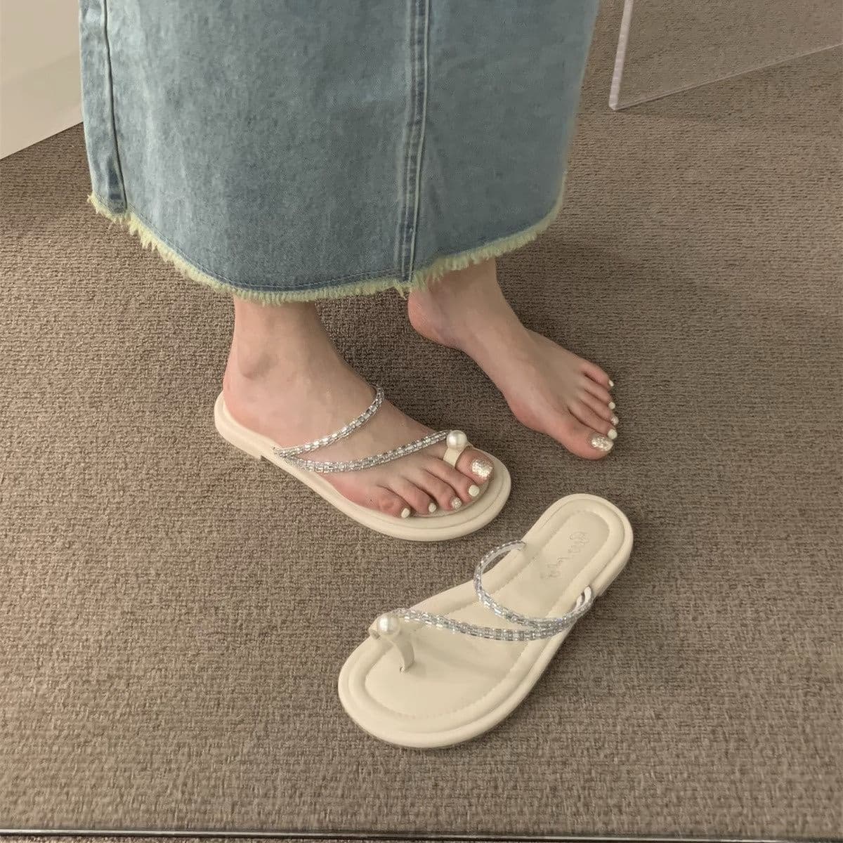Fairy Flat Sandals Korean Style Dressy Slippers for Women Outdoor Wear 2025 Chic Fashion New Summer Versatile Match