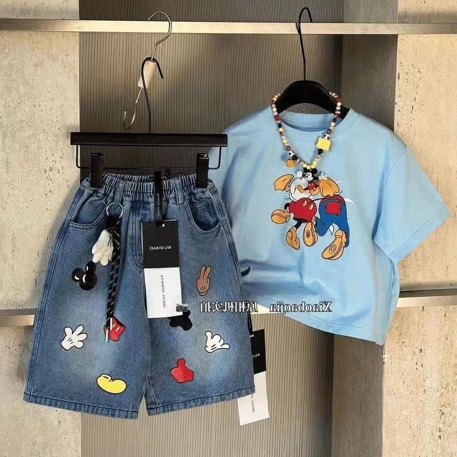 Boys Girls Korean Style Jeans 2026 Summer New Children's Printed Loose Denim Shorts Kids Pants Handsome