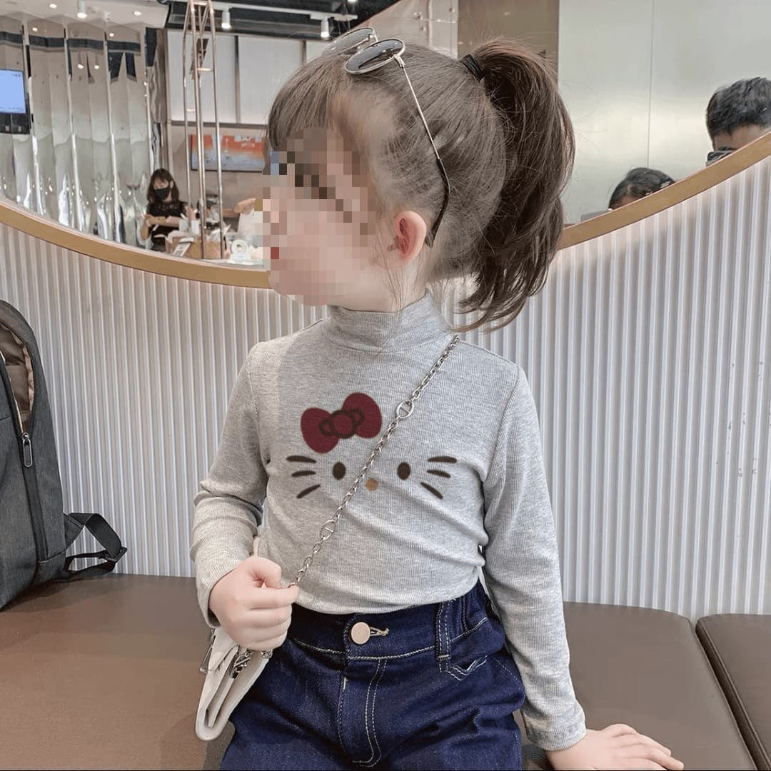 Girls' German velvet bottoming shirt half turtleneck KT cat cartoon baby girl children's long-sleeved autumn and winter warm top 0032A001