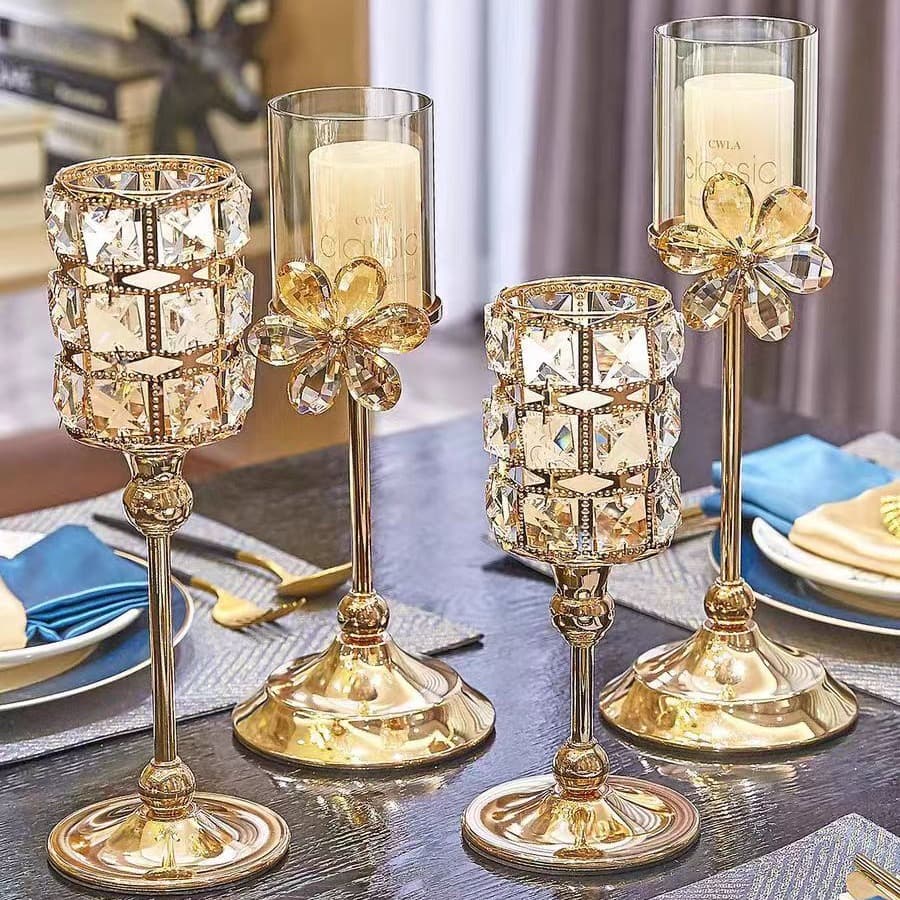 European Crystal Candlestick Feather Container Home Candlelight Dinner Table Decoration Crystal Candlestick Decorative Ornaments