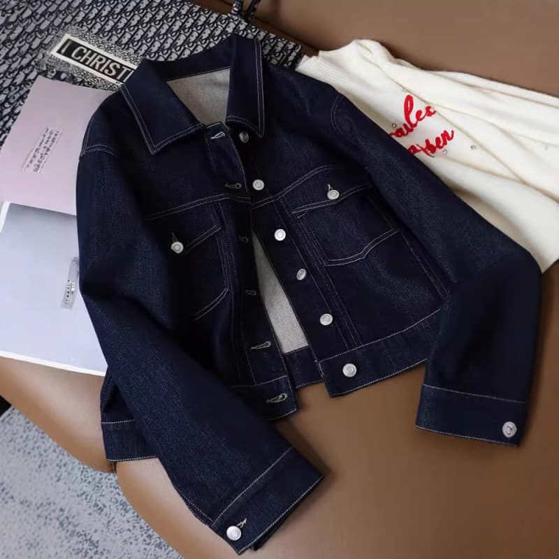 New Cross-Border Loose Fit Notched Lapel Vintage Casual Short Jacket Denim Top Coat Autumn