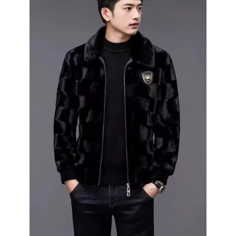 Mink Overcoat Men Bao Jiamei Mink Whole Mink Fur Haining Leather Jacket Winter Turn-Down Collar Jacket Fur Coat Golden Mink