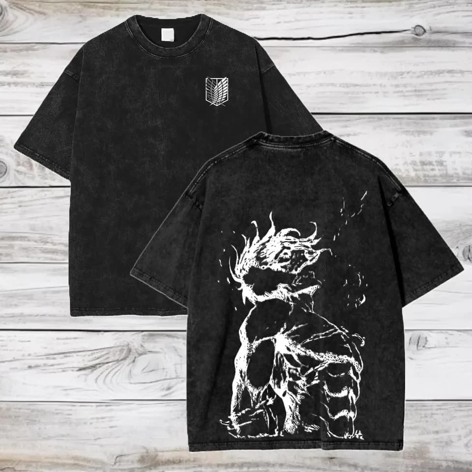 Popular Anime Season 3 T-Shirt Vintage Tee Group Wash Scout T-Shirt Fashionable Titan Attack Graphic