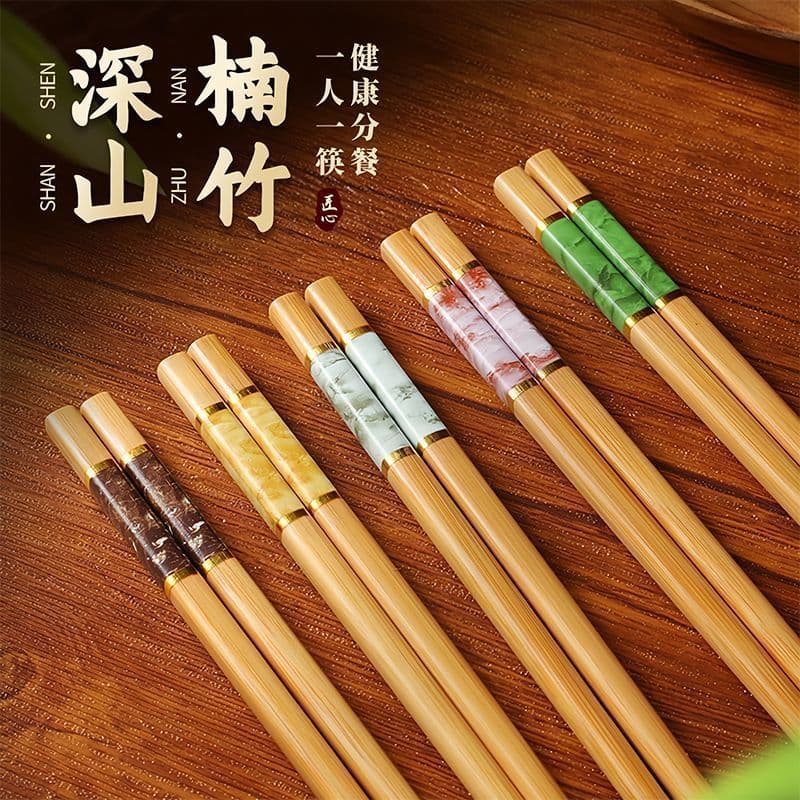 2026 hit five-color marble pattern bamboo chopsticks, bulk unpackaged separate meal chopsticks, wholesale from source manufacturer.