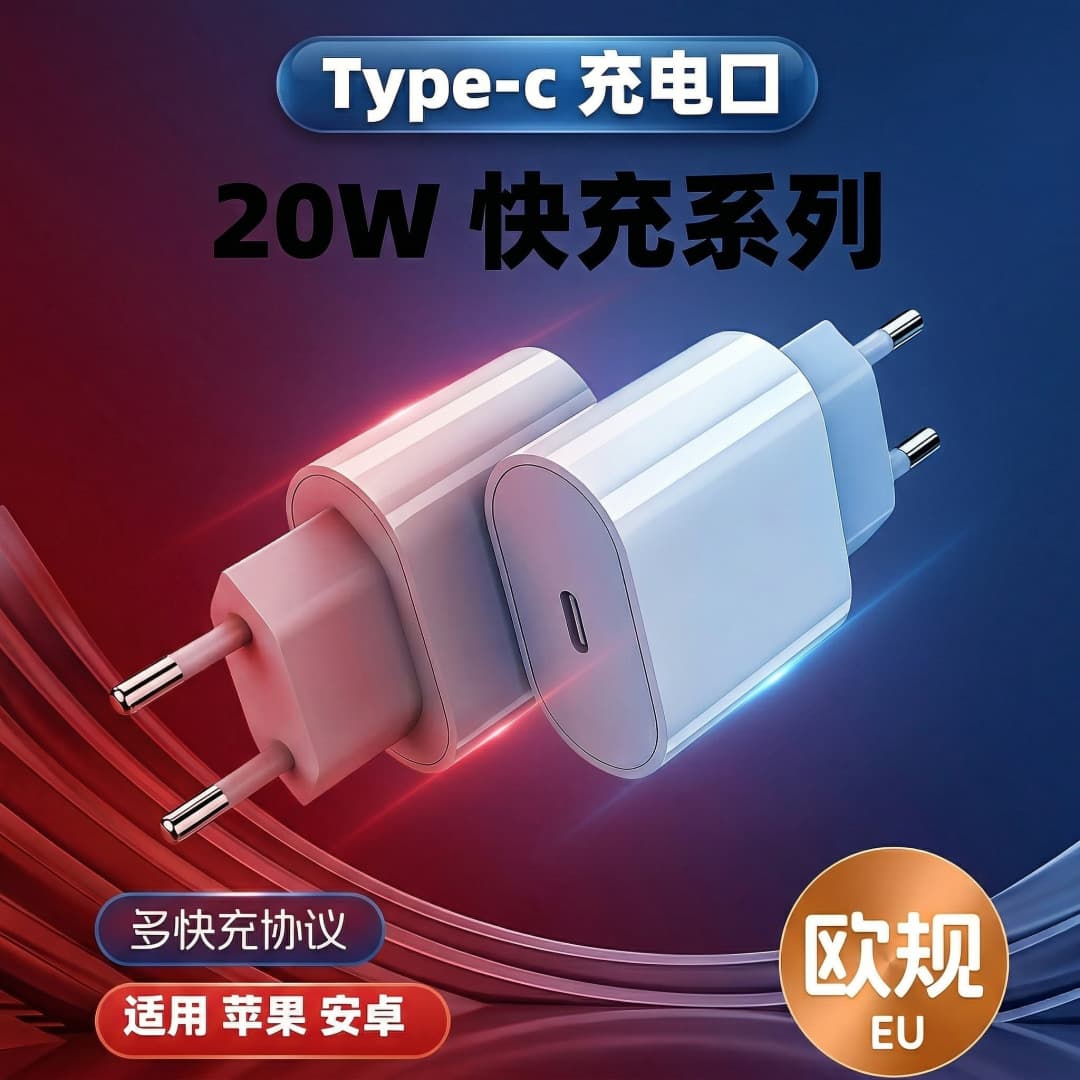 Cross-border PD 20W EU Plug Charger Compatible with iPhone 17 Pro Fast Charging Head for iPhone 15 US Plug Charging Head