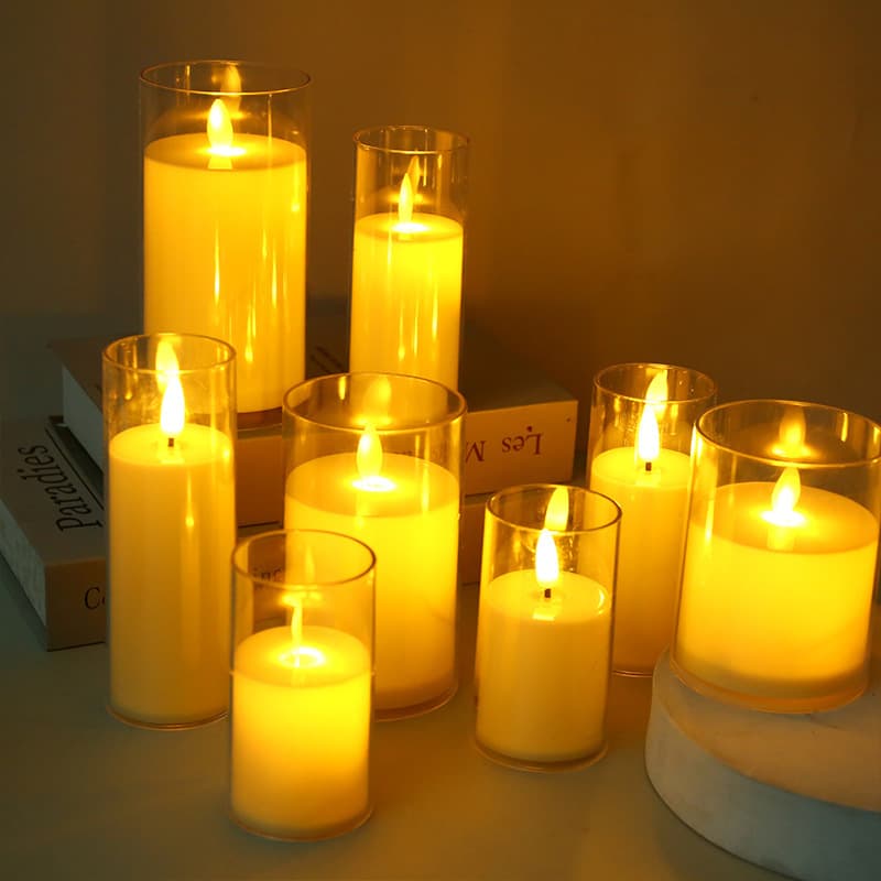 Flickering LED Electronic Candle Acrylic Glass Cup Christmas Birthday Wedding Atmosphere Decoration Candle Light