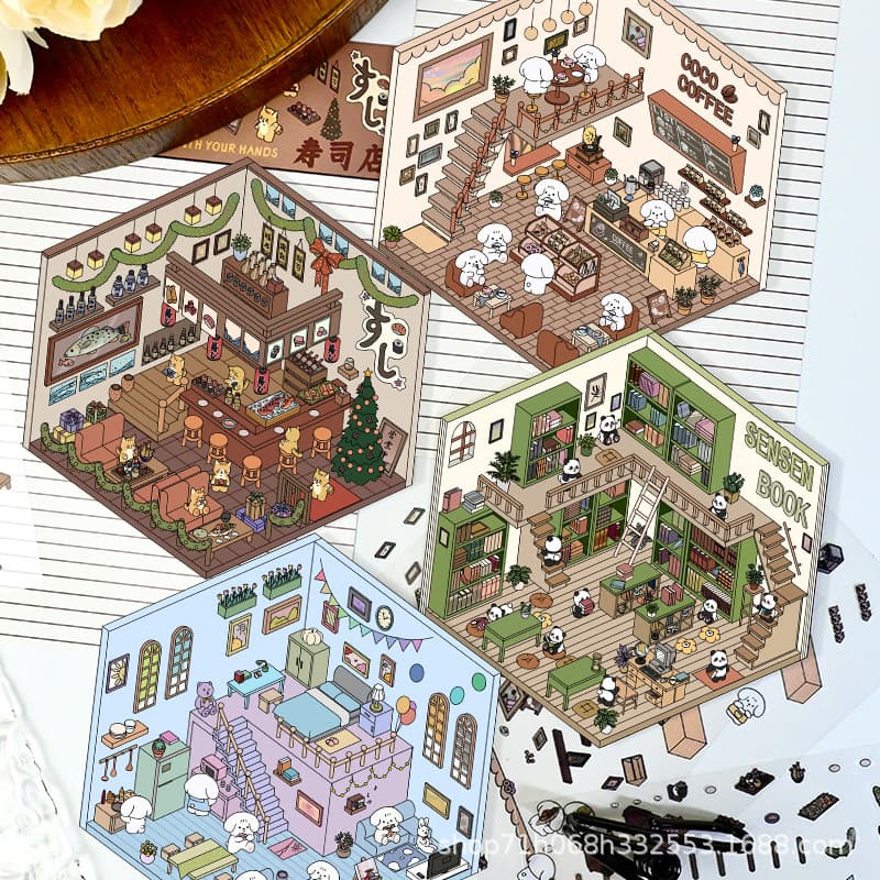 Forest Tour Series 3D Scene Cabin Storage Miniature Scene PET Scrapbooking Cross-border DIY Collection