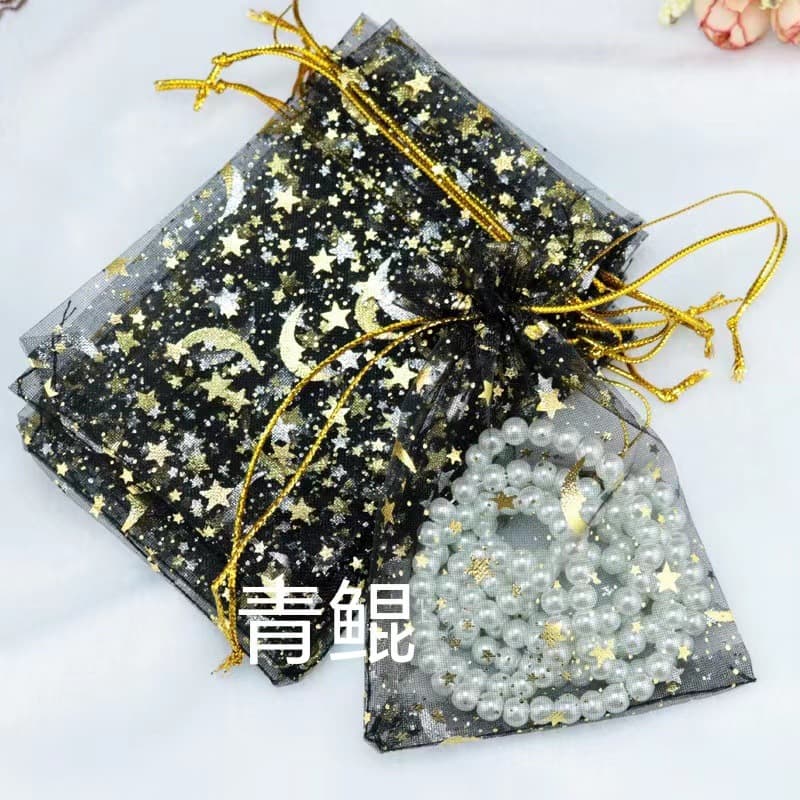 Mesh Bags In Stock Gold Foil Stars Moon Drawstring Bags Organza Bags Gift Jewelry Bags Etc.
