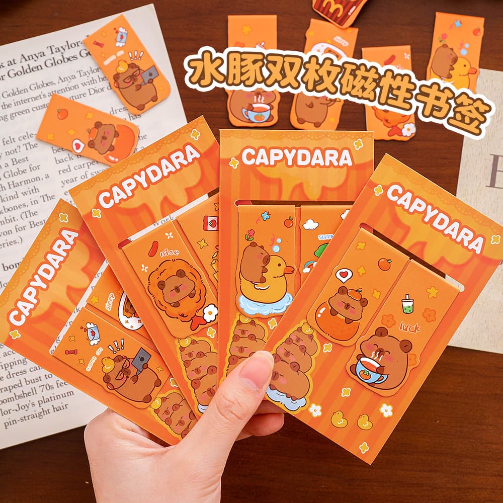 Capybara Magnetic Bookmark Ins Cute Double Reading Page Clip Cartoon Capybara Bookmark Study Stationery