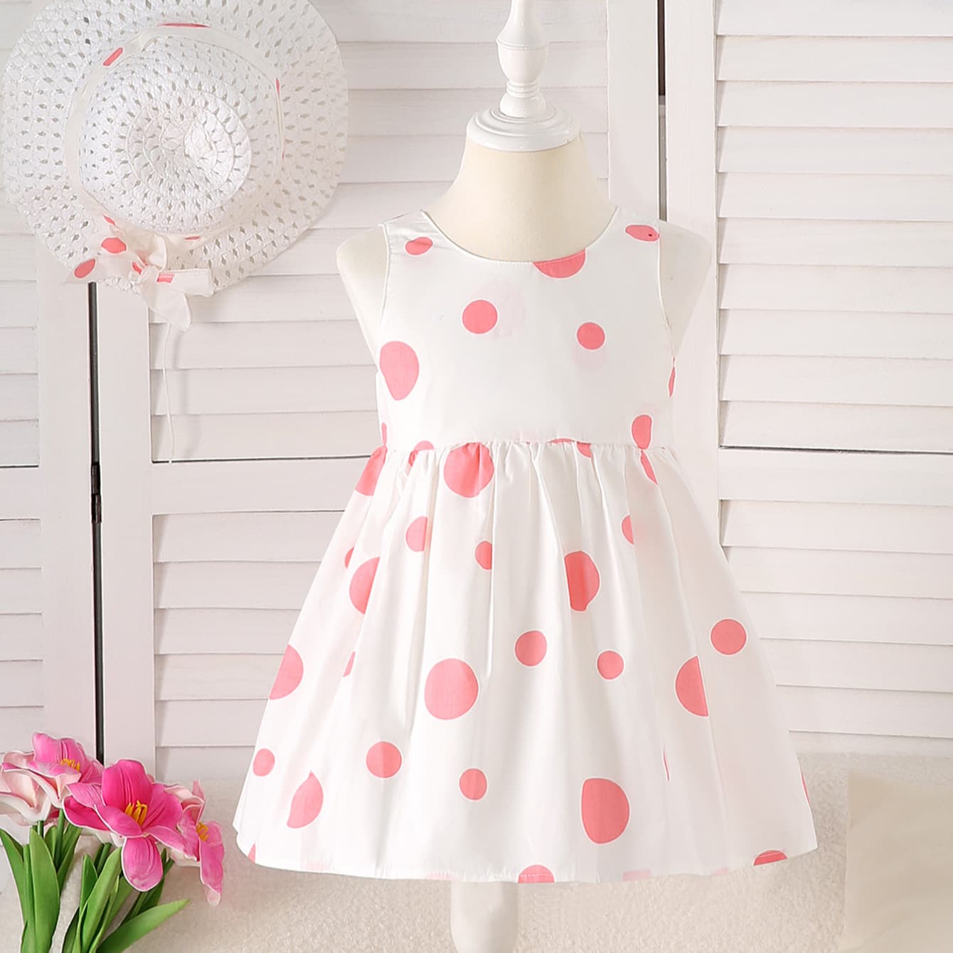 Summer New Girls Vest Dress Fashionable Polka Dot Back Bow Princess Dress