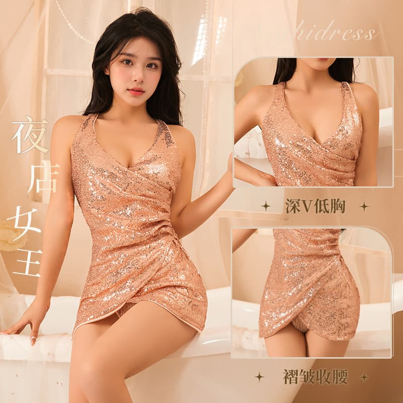 Sexy Sleepwear Women's Nightclub Pure Desire Plus Size No-Removal Strap Dress Bodycon Deep V Uniform Temptation Lingerie