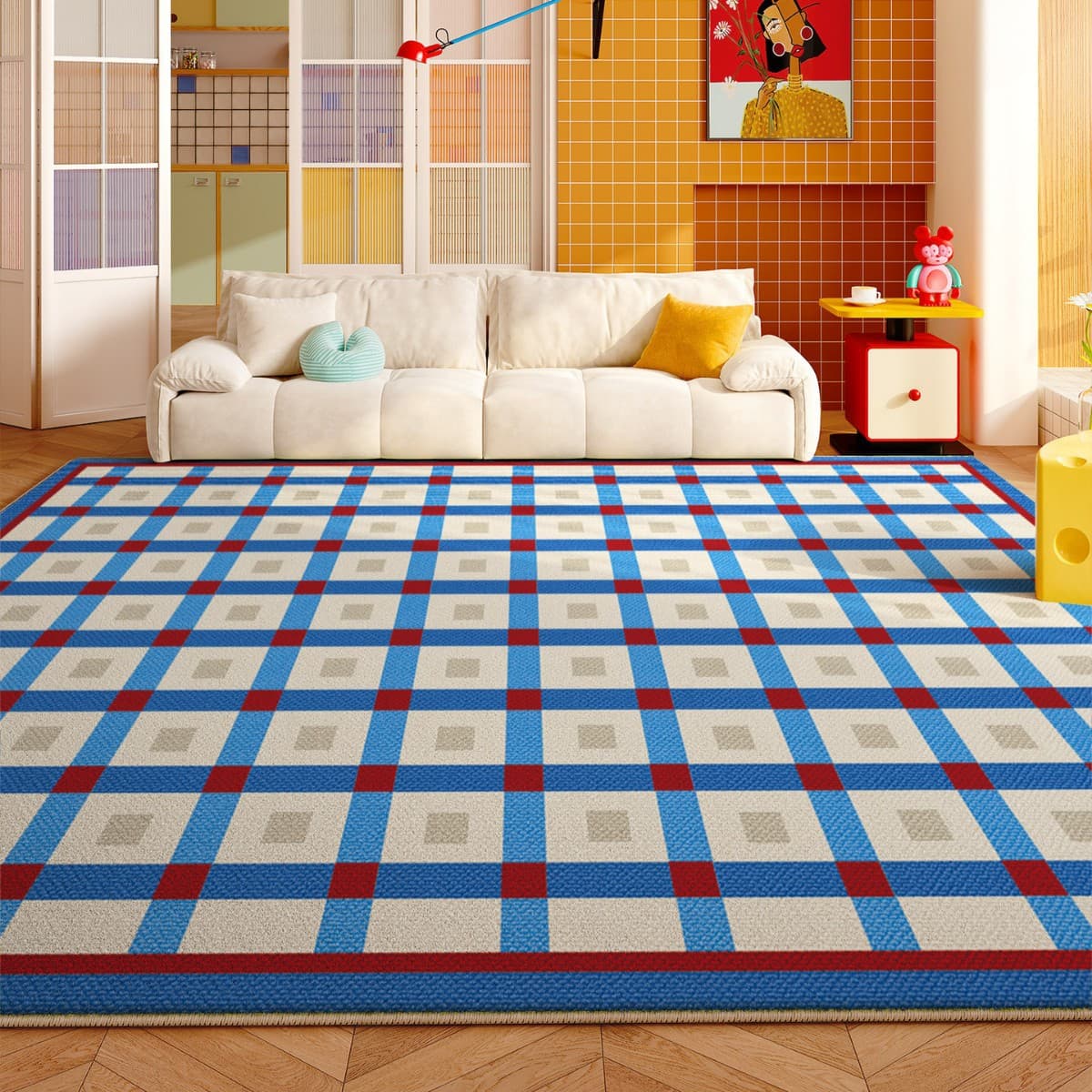 Soundproof rug for living room, children's room, study, bedroom bedside, baby crawling mat, washable and wipeable, faux cashmere rug