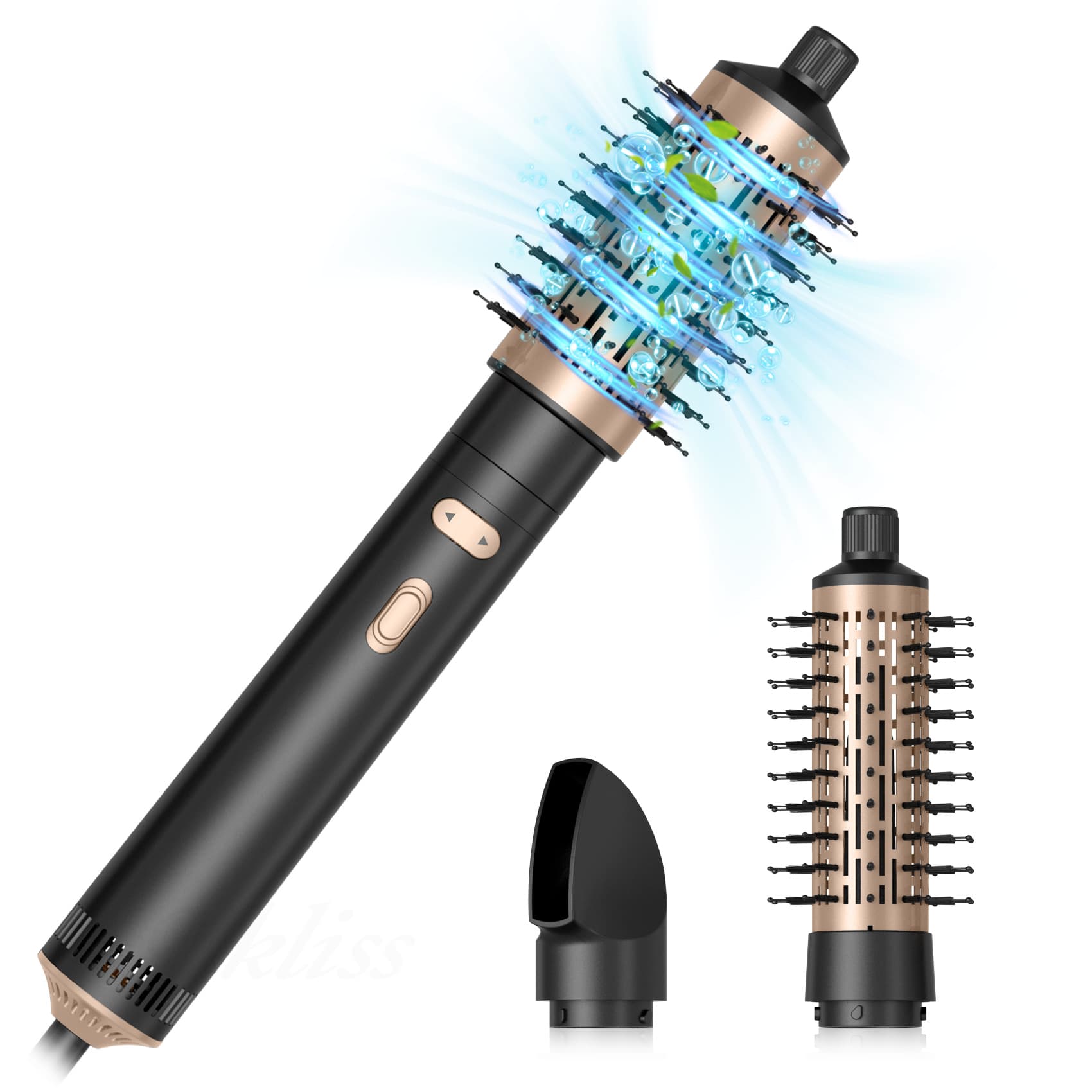 Cross-border Left-Right Rotating Hot Air Brush High-Power Low-Speed Brushed Hot Air Comb Curling Iron Straightener Hair Dryer