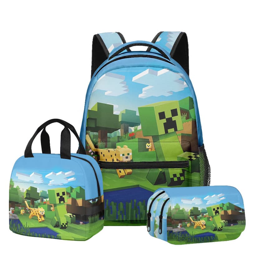 New ROBLOX schoolbag, backpack, lunch bag, double-layer pencil case for primary and secondary school girls, three-piece set