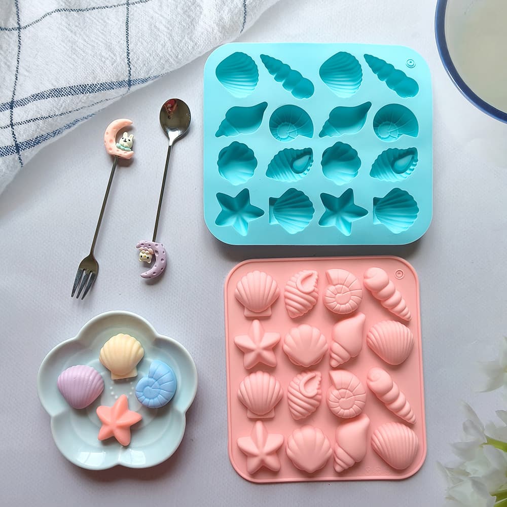 16-Cavity 8 Styles Shell 734 Chocolate Biscuit Candy Silicone Mold Mousse Pastry Jelly Baking Mold