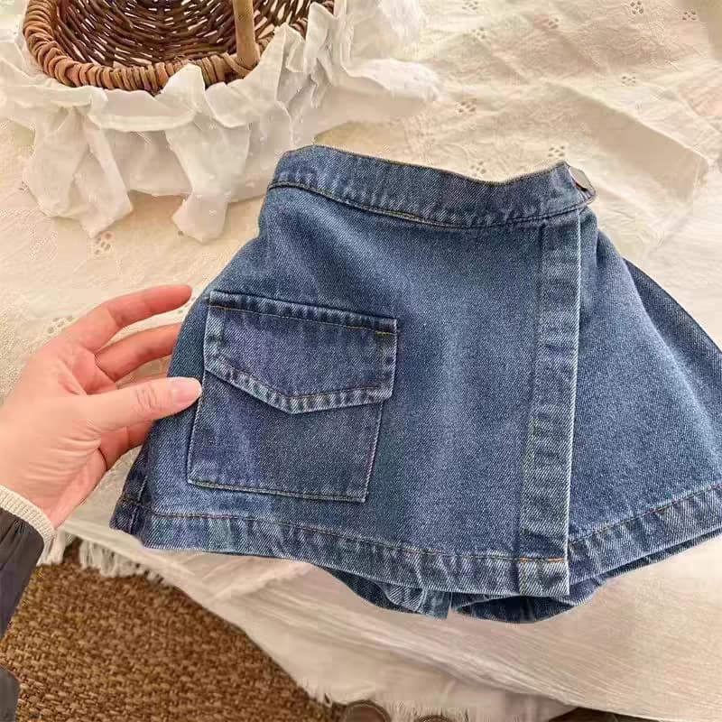 Girls Korean-style Denim Shorts Summer New Fashionable Fake Two-piece Skirt Shorts Baby Summer Outfit Trendy Versatile Hot Pants