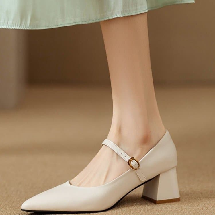 Chunky Heel Soft Leather Mary Jane Women's Shoes 2026 Autumn New Square Heel Flats French Style with Skirt Mid Heel High Heel Shoes Fashion