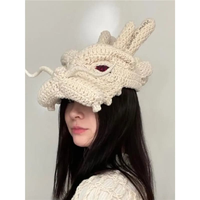TikTok Same Style Knitted Dragon Head Hat Handwoven DIY Finished Product Dragon Yarn Cotton Hat Chinese Style Prank Hat