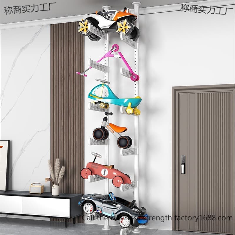 Living Room Multi-layer Floor-to-Ceiling Toy Car Rack Storage Shelf Kids Skateboard Landing Self-Placement Balance Bike