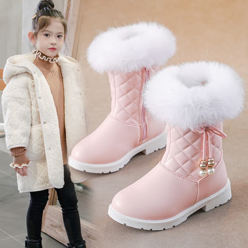 Girls Boots Autumn Winter 2026 New Korean Style Mid-Large Child Thickened Warm Princess Boots Cotton Boots Children Snow Boots