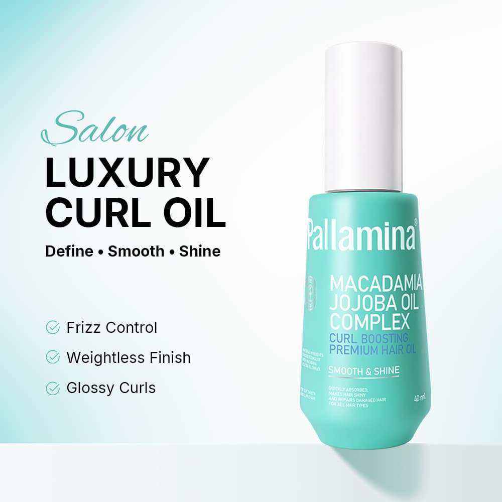 Pallamina Australian Macadamia Jojoba Curling Oil Styling, Protecting, Smoothing, Shining, and Taming Frizz Hair Oil
