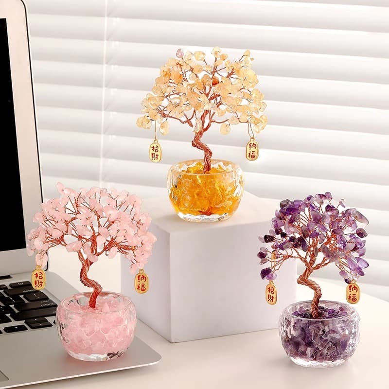 Natural Citrine Money Tree Ornament, Amethyst Wealth Tree, Office Desk Feng Shui Desktop Decor Good Item