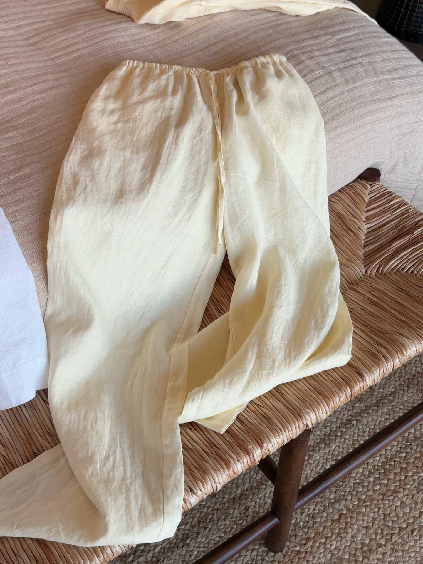 Women's Linen Pants 2026 New Drapey Wide-Leg Pants Plus Size Loose Slimming Cool Pants Yellow Cotton Linen Pants