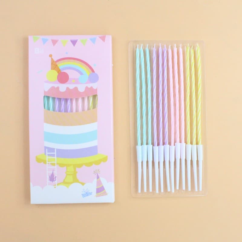 2022 New Birthday Candles Slim Threaded Macaron Colors 12-Piece Box Set for Home Baking Cake Candles