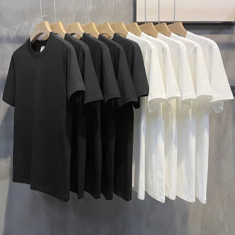 Online Supermarket Drop Shipping Heavyweight Pure Cotton T-Shirt, Men's and Women's Solid Color Couple Trendy Long Staple Cotton Short Sleeve T-Shirt