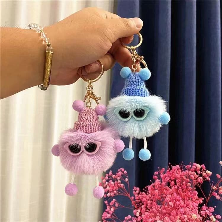 Trendy Little Coal Ball Keychain Cute Cartoon Plush Bag Pom Pom Doll Pendant Car Key Ring Accessory