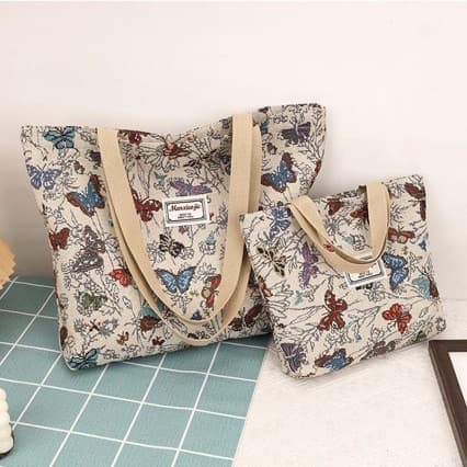 Large Capacity Butterfly Print Canvas Bag 2025 New Style Single Shoulder Tote Bag Women's Commuter Handbag