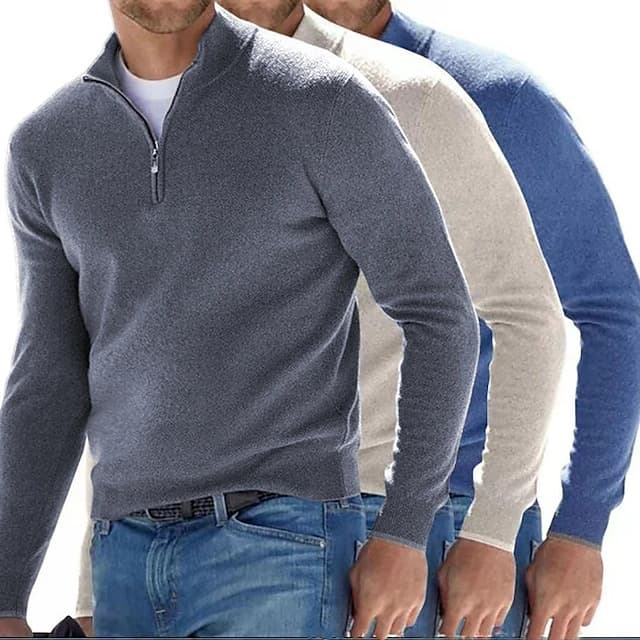 Cross-border European and American Men's Outerwear Knit Sweater Thickened Pullover Half Turtleneck Long Sleeve Men's Sweater Wool Sweater Big Size Men