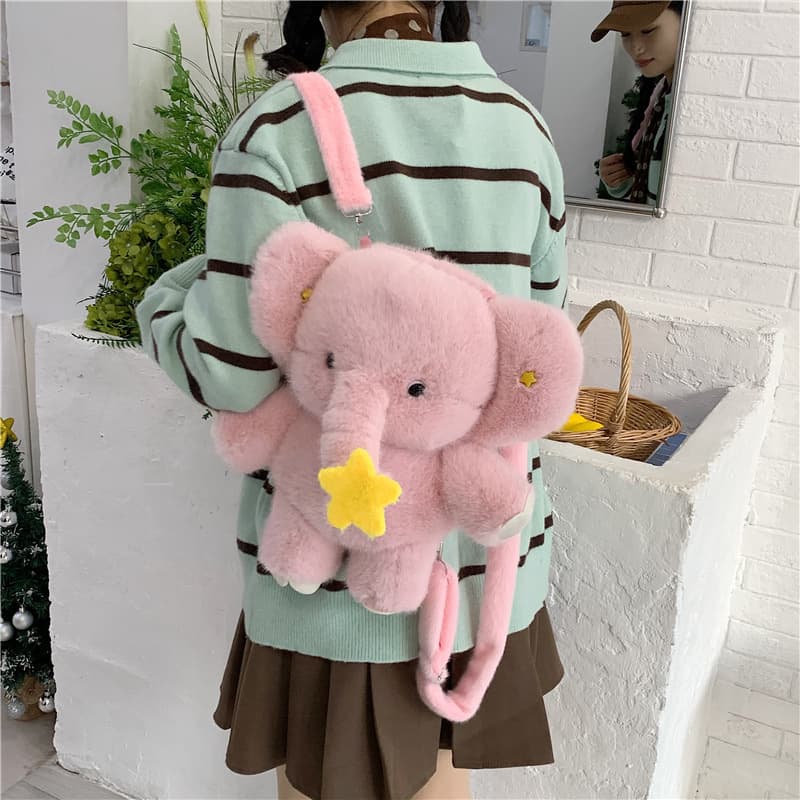 Cute little elephant plush bag cartoon doll bag sweet girl backpack student furry backpack